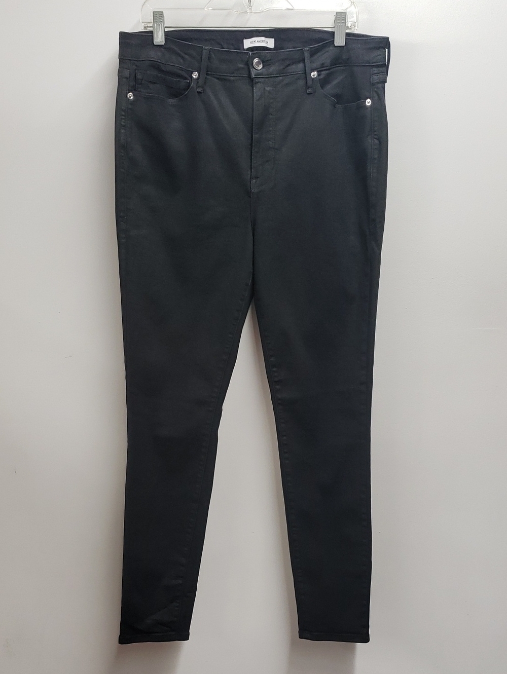 Good American Good Legs Wax Coated Skinny Jeans Women's Size 16 In Black